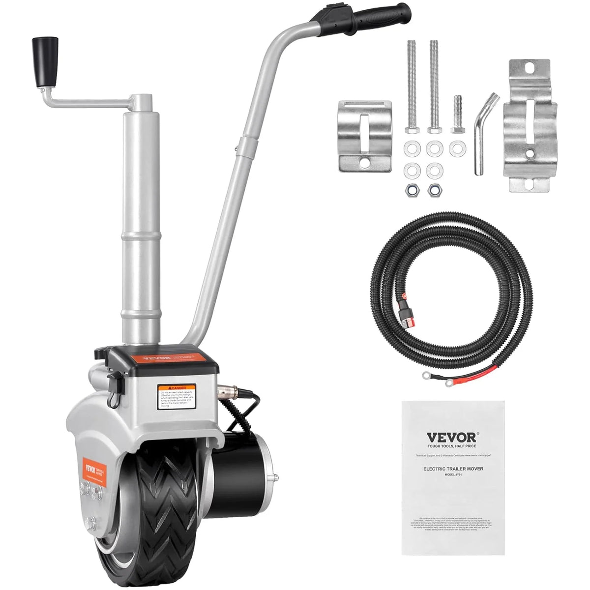 Electric trailer car. with a towing force of 5000 pounds. equipped with a 12-volt 350-watt trailer control wheel that can move at a speed of 22 feet per minute. featuring an adjustable height range from 12 inches to 24.8 inches. and equipped with 8-i
