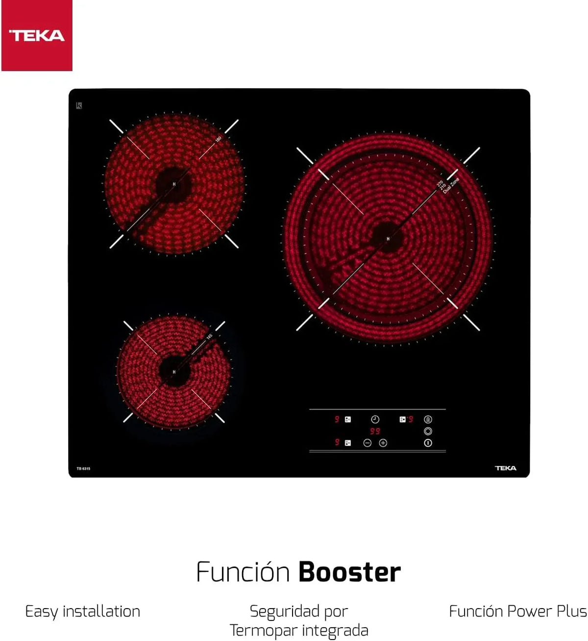 TEKA Placa Vitrocerámica 60 cm. 3 Fuegos. Touch Control. Función Stop & Go. Indicador de Calor Residual. Modelo TB 6315