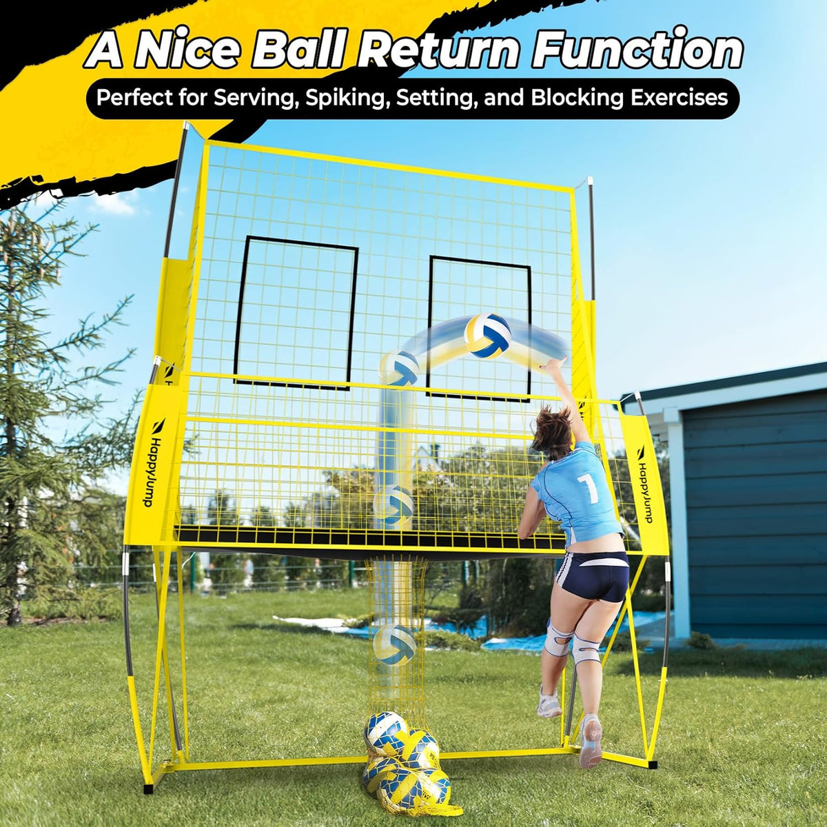 Adjustable volleyball training net equipment system (8x11 feet). suitable for adult outdoor or indoor volleyball practice. equipped with volleyball.