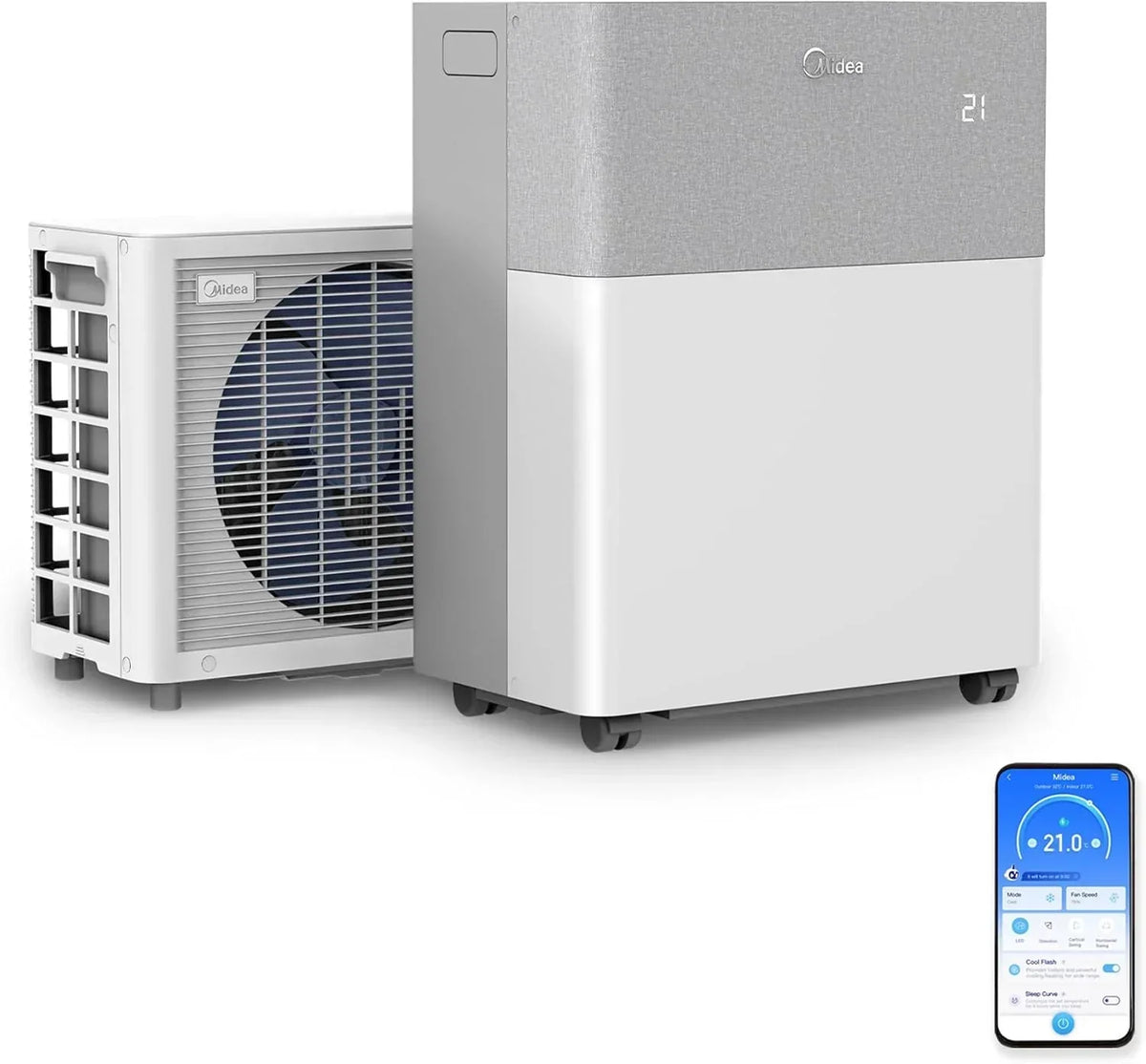 Midea Portasplit Klimaanlage. Mobile Wärmepumpe. Kühlen A++/Heizen A+. 12000 BTU 3. 5kW. für Räume bis zu 42 m² / 105 m³. nur 39 dB(A) im Silent-Modus