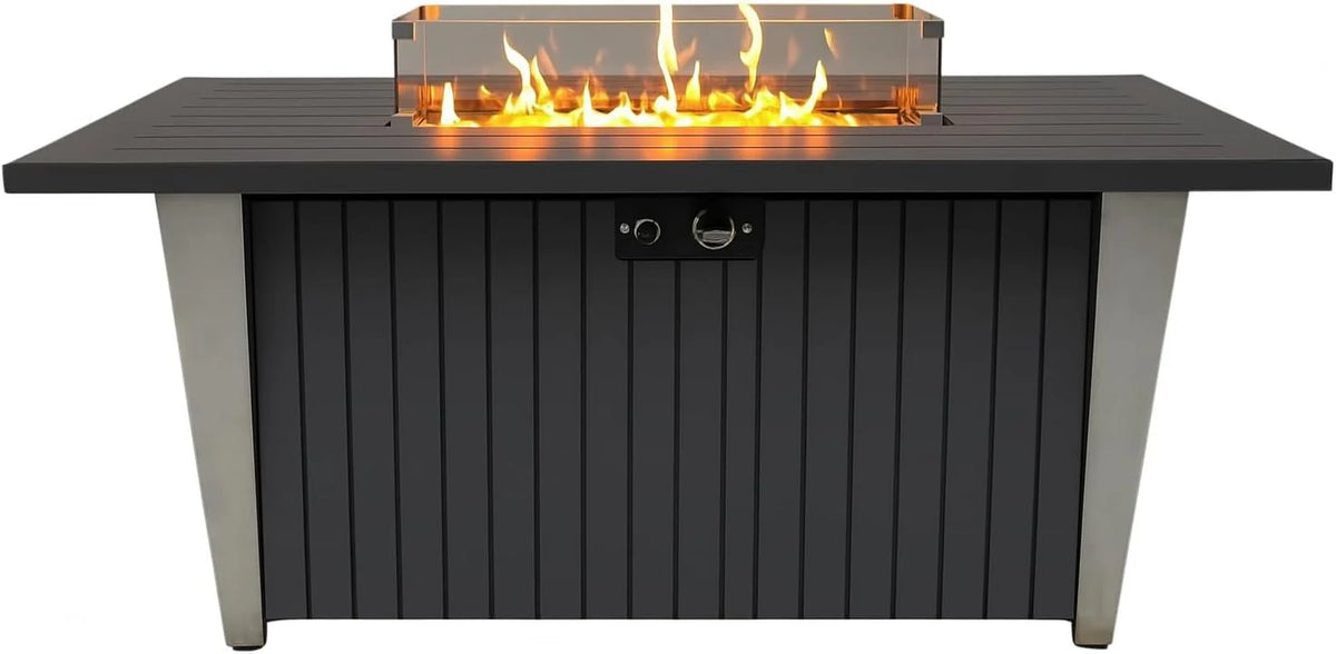 Propane fire pit table. 40.000 watt outdoor square gas fire pit. with lid. weather-resistant metal material. adjustable flame. rock melting set. highly suitable for use on decks. backyards and platforms (30 inches × 30 inches × 11 inches)
