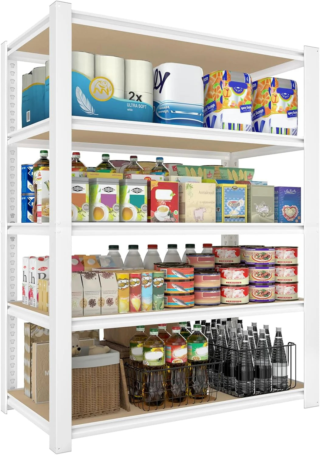 28-inch wide x 12-inch deep x 59-inch high closet storage rack - 5 layers of white metal connected shelves. adjustable heavy-duty garage shelves. practical shelf-style storage rack for kitchen storage. 4-piece set