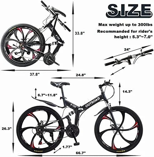 26-Inch Folding Mountain Bike for Adults. 21-Speed. Dual Suspension