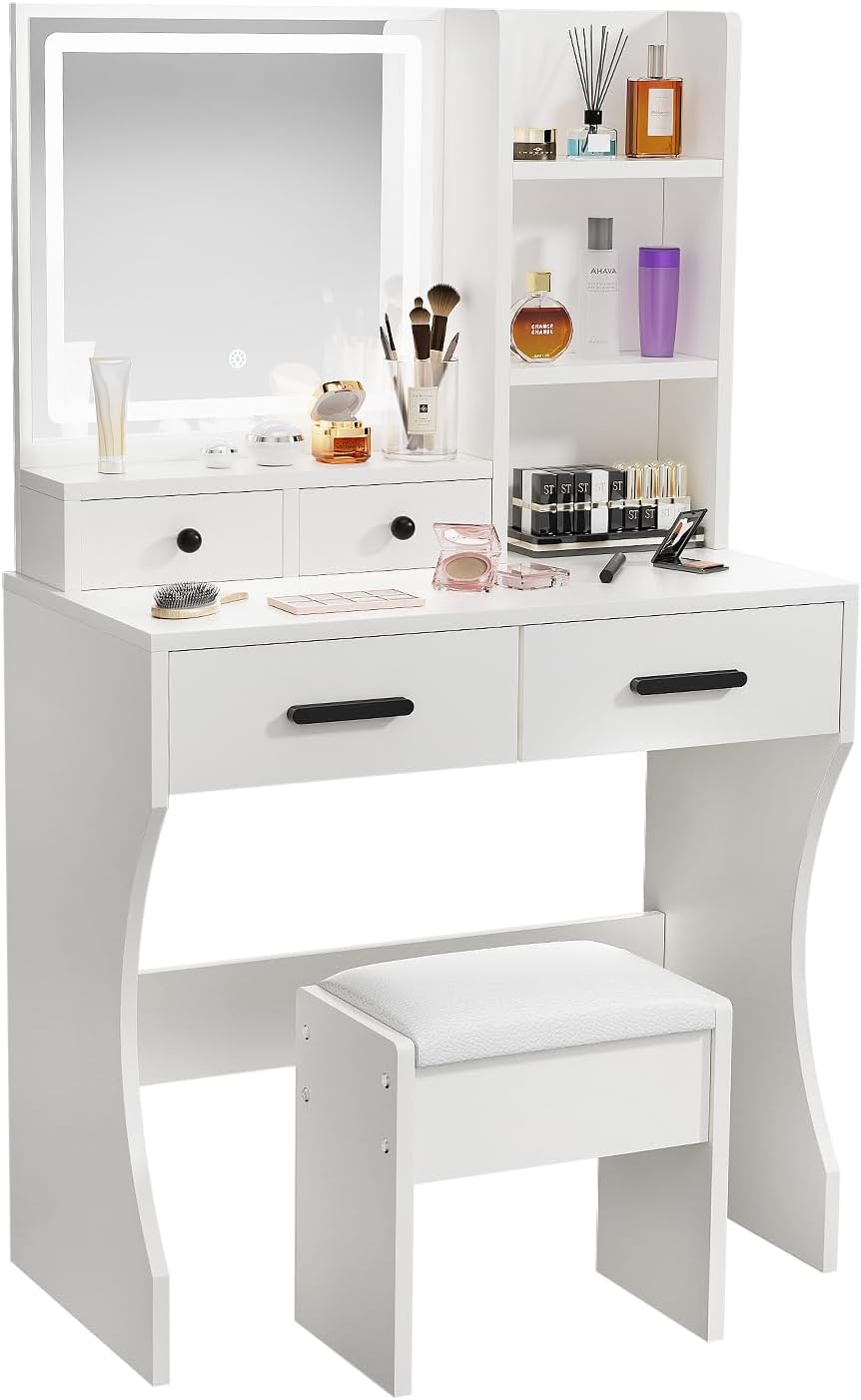 Makeup Table with Extra Large Mirror and Lights. 80cm Dressing Table with Stool