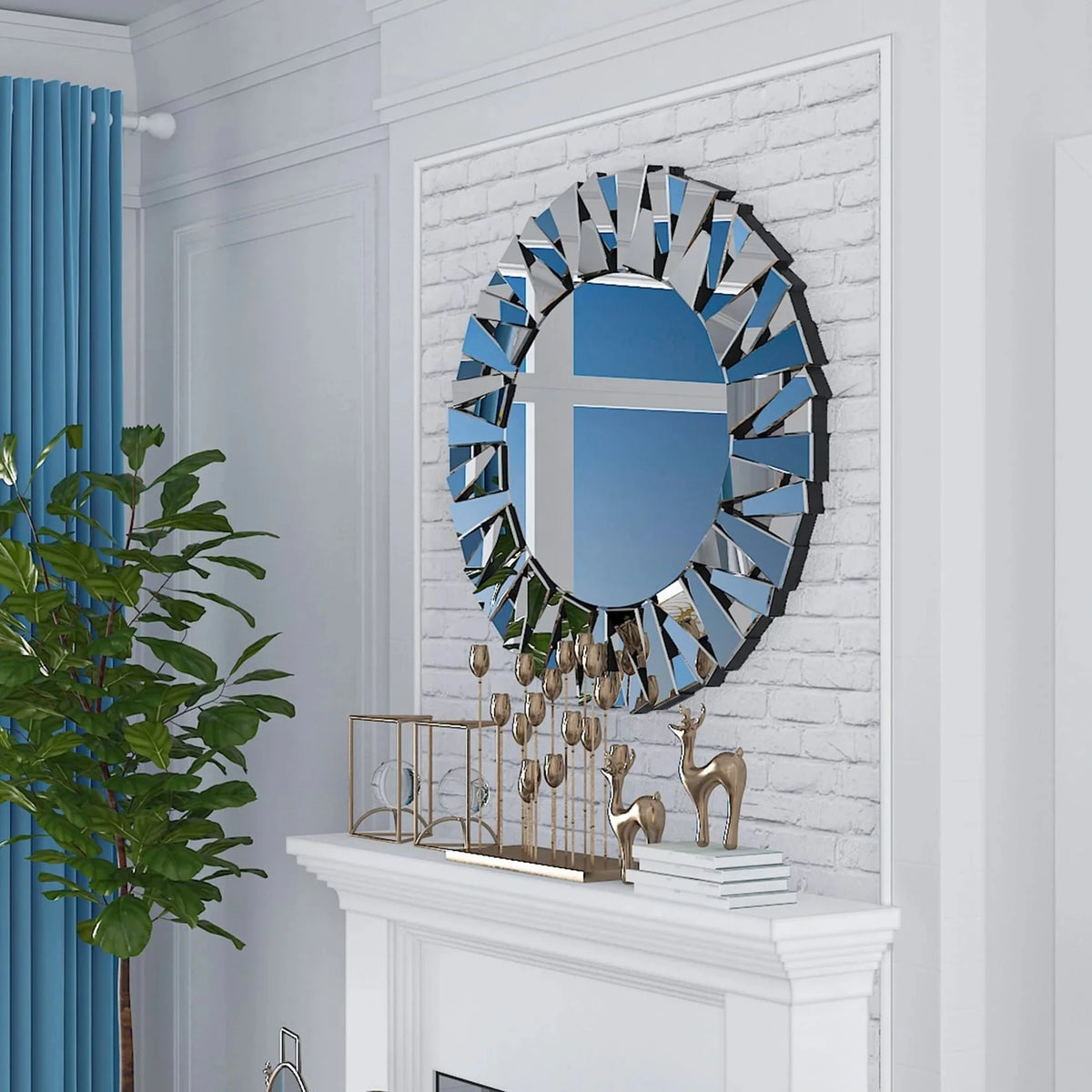 32 Inch Round Decorative Wall Mirror. Glass Accent Mirror for Home Decor