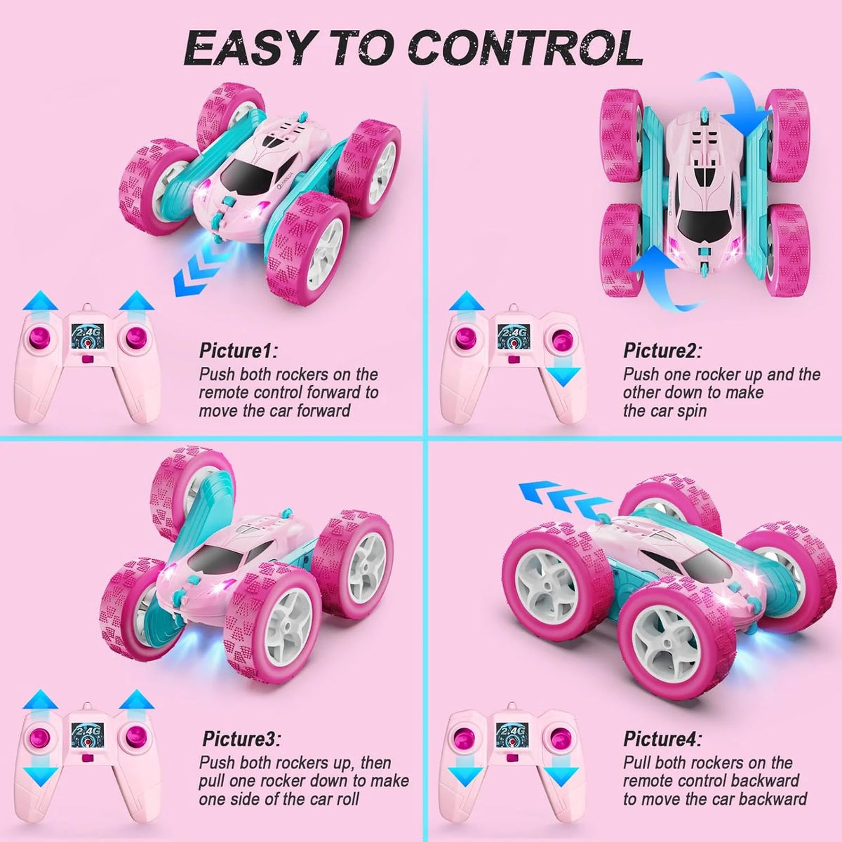 Children's version remote control car (suitable for children over 6 years old). RC car stunt toy. four-wheel drive. double-sided design. 360° rotating remote control. with headlights. is a birthday or Christmas gift for boys aged 6. 7. 8. 9. 10. 11.