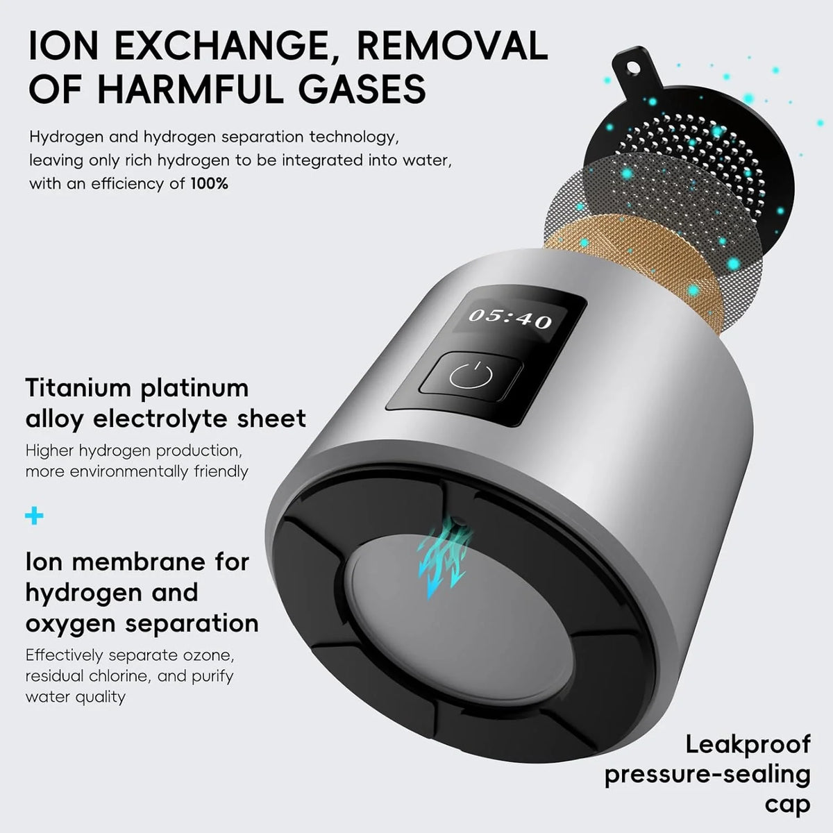 Hydrogen Water Bottle Generator(Silver) - Up to 6360 PPB - Certified H2 Generator- SPE/PEM Technology - - Portable Hydration & Athletic Performance System