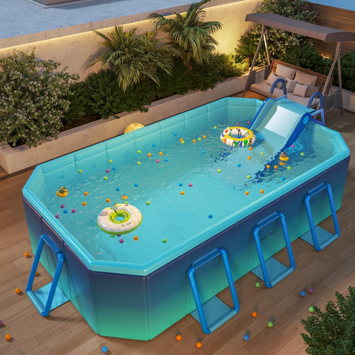 Pool Slide Inflatable Swimming Water Slide. Summer Swimming Pool Supplies Universal Trampoline Ladder Backyard Slide Home Playground Equipment
