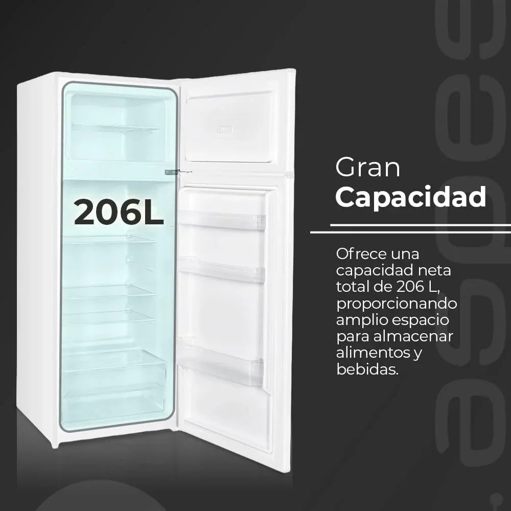 Aspes Frigorífico 2 Puertas Blanco AF145503E. Capacidad 206 Litros. Puerta Reversible. Bajo Nivel Sonoro. Eficiencia Energética Clase E