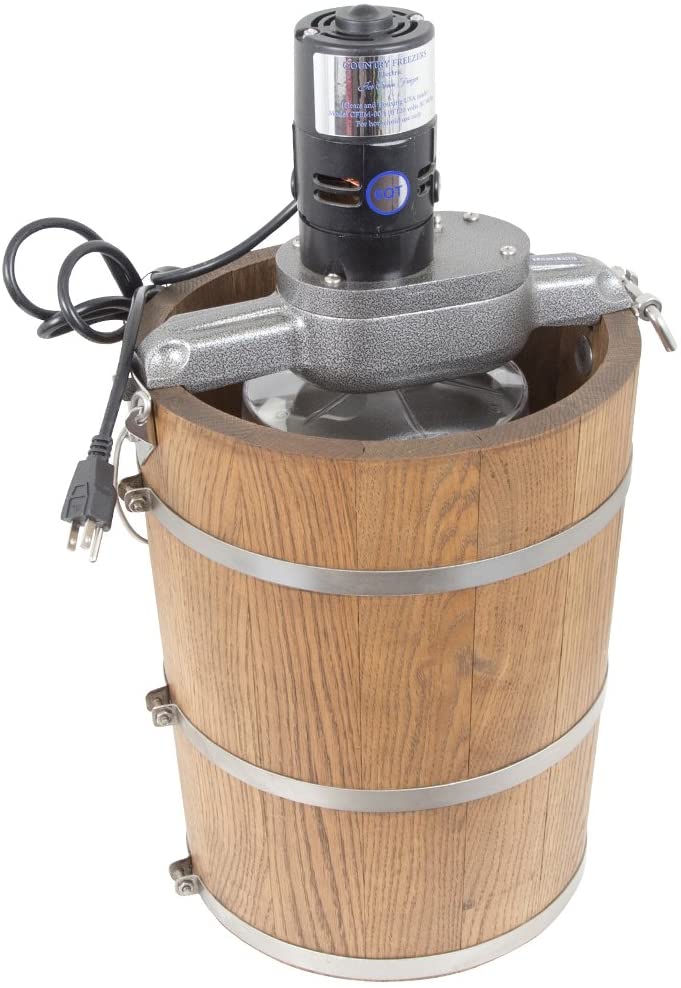 6-Quart Wooden Tub Ice Cream Maker with Electric Motor. Classic Country Style