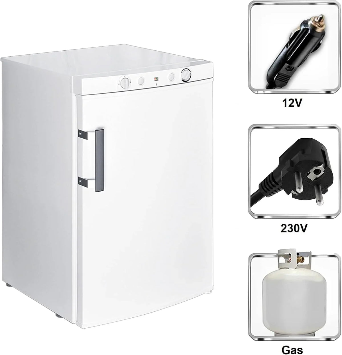 Trivalente Nevera 12V 220V Gas. 100L. Con Congelador para Camper. Camping Car. Caravana. Casa. Furgoneta. Cottage. Cabaña. Blanco