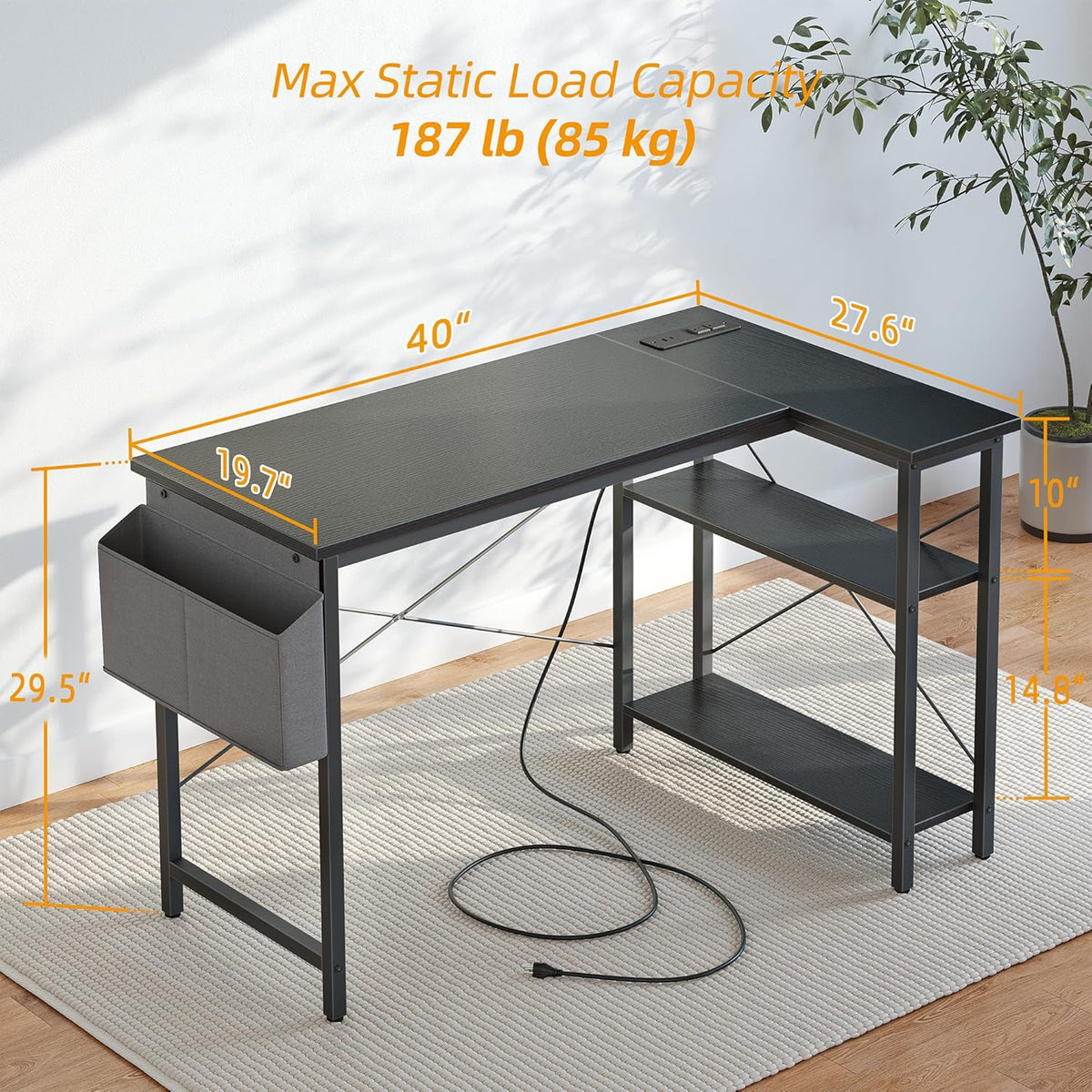 40 Inch L Shaped Computer Desk. Compact Corner Office Desk for Home Office. Study and Small Spaces