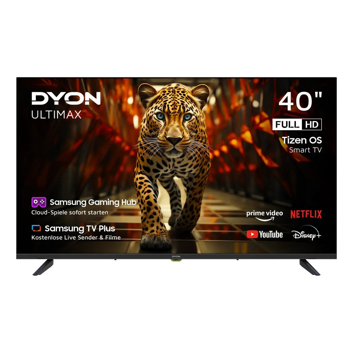 DYON ULTIMAX 40F-TI - 40 Zoll (100 cm) Full-HD Smart TV mit Tizen OS. Triple Tuner (DVB-C/-S2/-T2). Smart & Gaming Hub. Prime Video. Netflix. Disney+