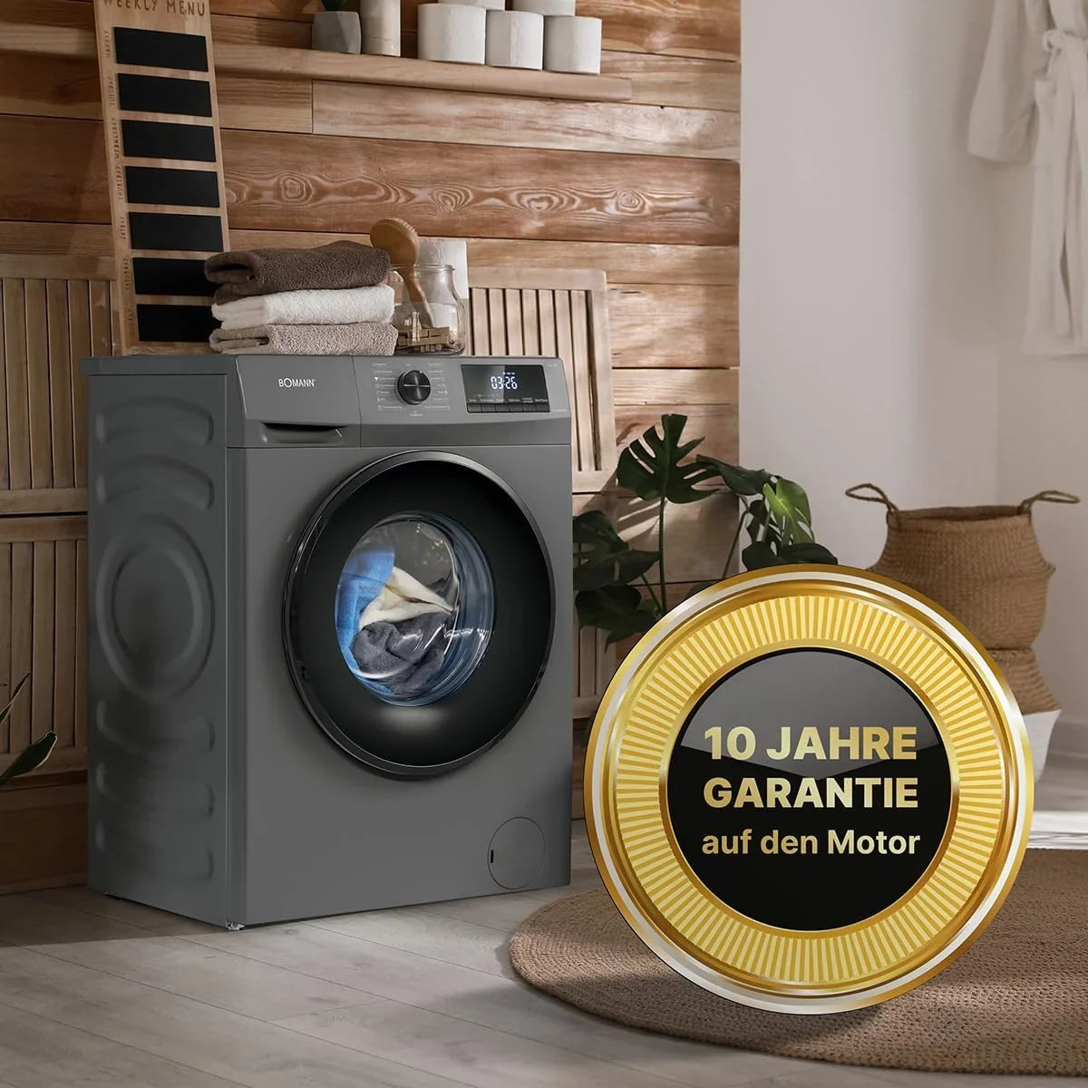 Bomann Waschmaschine 8kg | max. 1400 U/min | 10 Jahre Motor-Garantie | robuster. leiser & langlebiger Invertermotor | 15 Waschprogramme | LED-Display