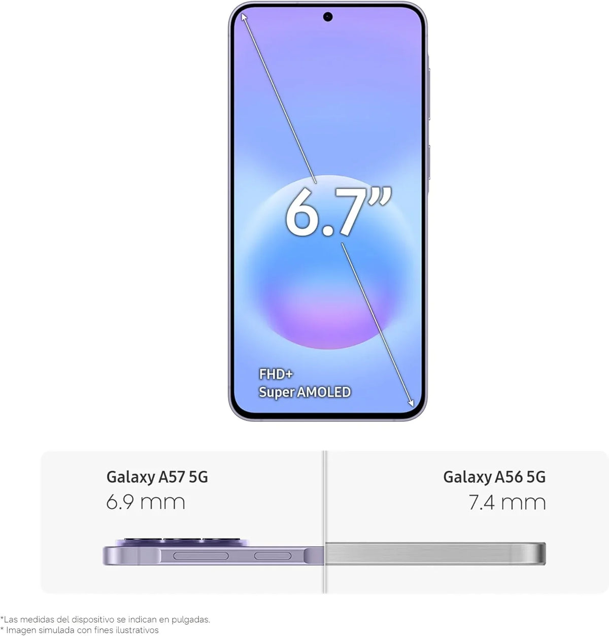 Samsung Galaxy A57 5G. 512GB. Móvil Fino con IA. 8GB. Gran Angular 50MP. Autonomía 2 Días. Batería 5000mAh. IP68. Garantía del Fabricante 3 Años + 1
