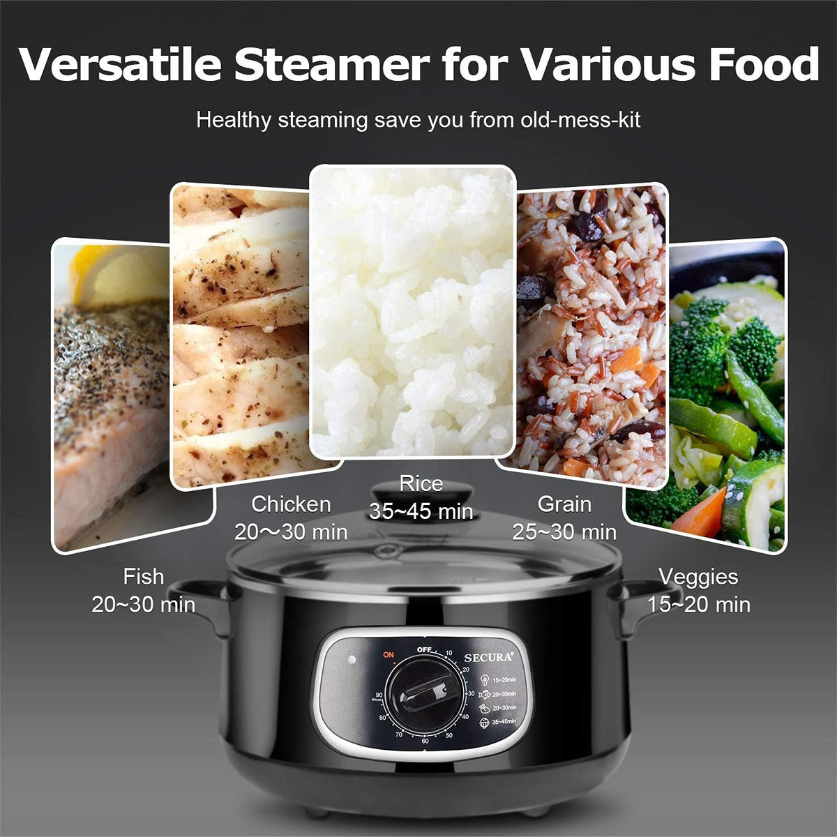 2 stainless steel food steamers. 8.5 liters capacity. electric glass-covered vegetable steamer. double-layer stackable steaming basket. with timer included