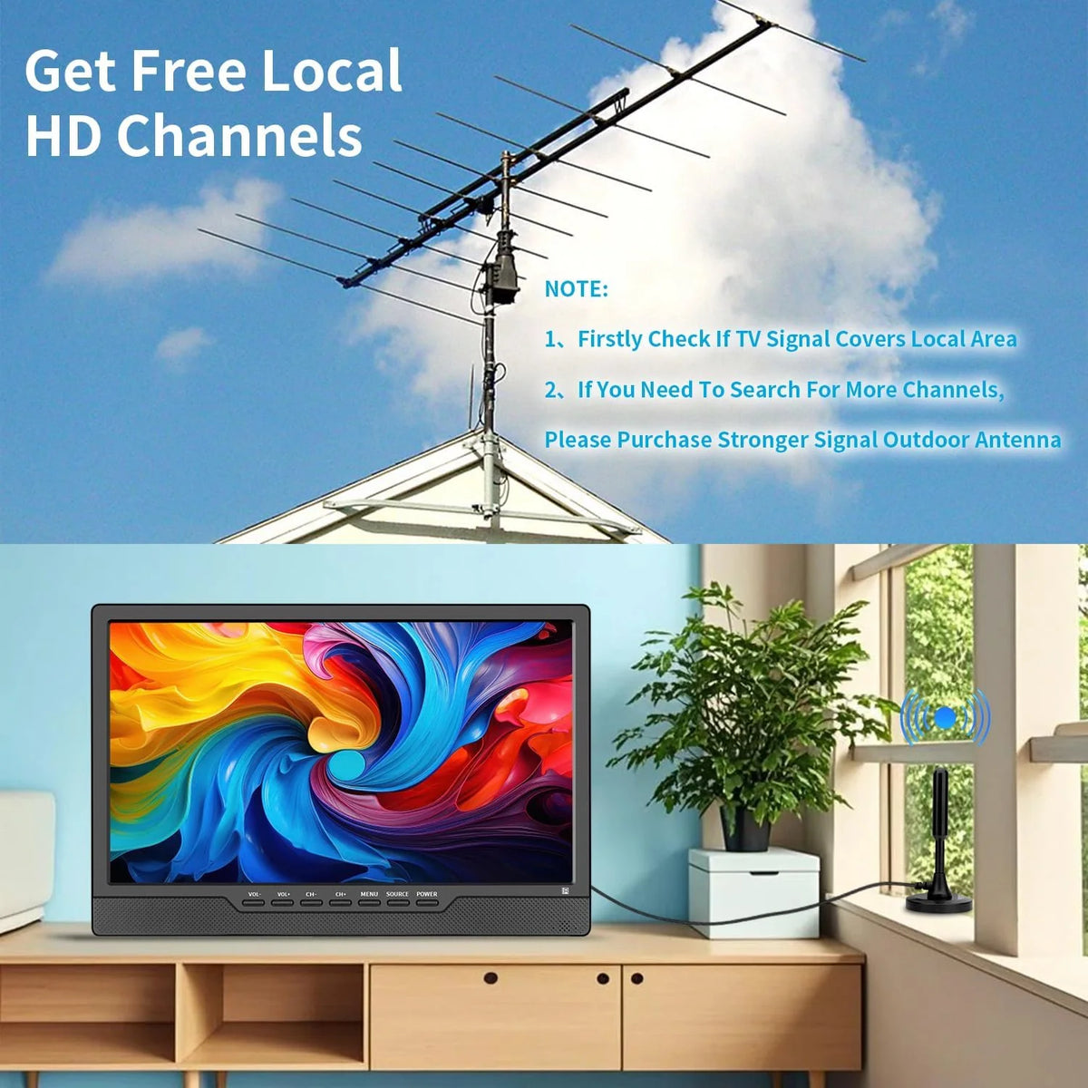 KCR Televisión. TV de 12 V con sintonizador digital DVB-T2. HDMI. USB. control remoto. portátil para dormitorio. cocina. caravana. 14 pulgadas. color