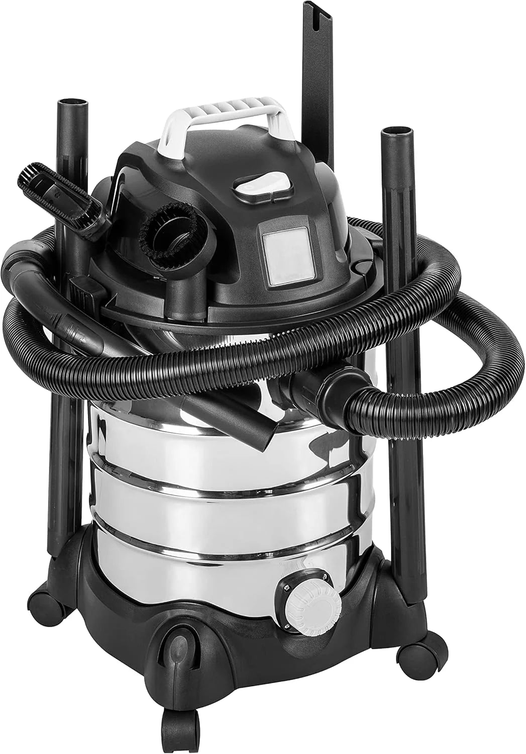 Basic type wet-dry dual-purpose vacuum cleaner. 4-gallon capacity for home use. 3 horsepower. stainless steel material. gray/black