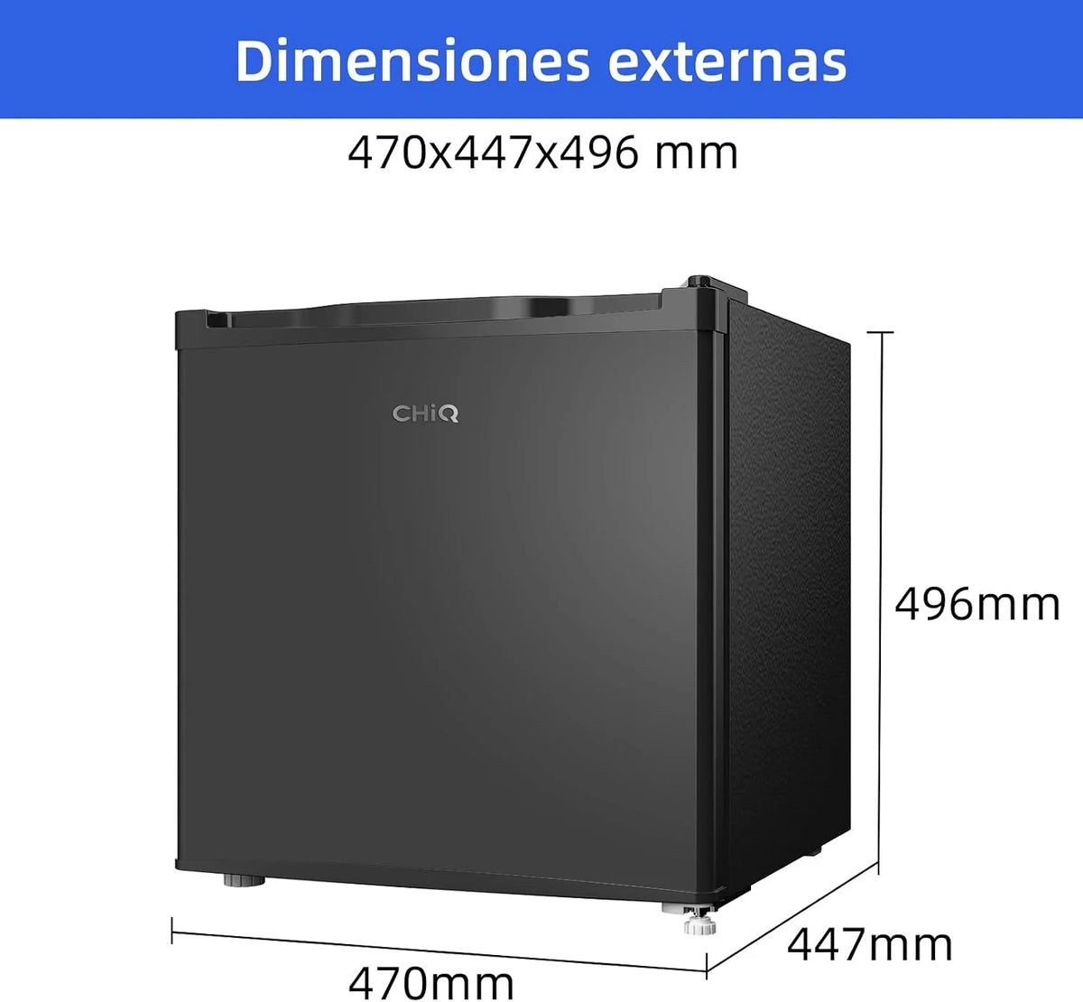 CHIQ Frigorífico Minibar capacidad 46L. Compresor incorporada. Botellero y Compartimiento Congelador. Control de Temperatura regulable. Bajo Nivel de