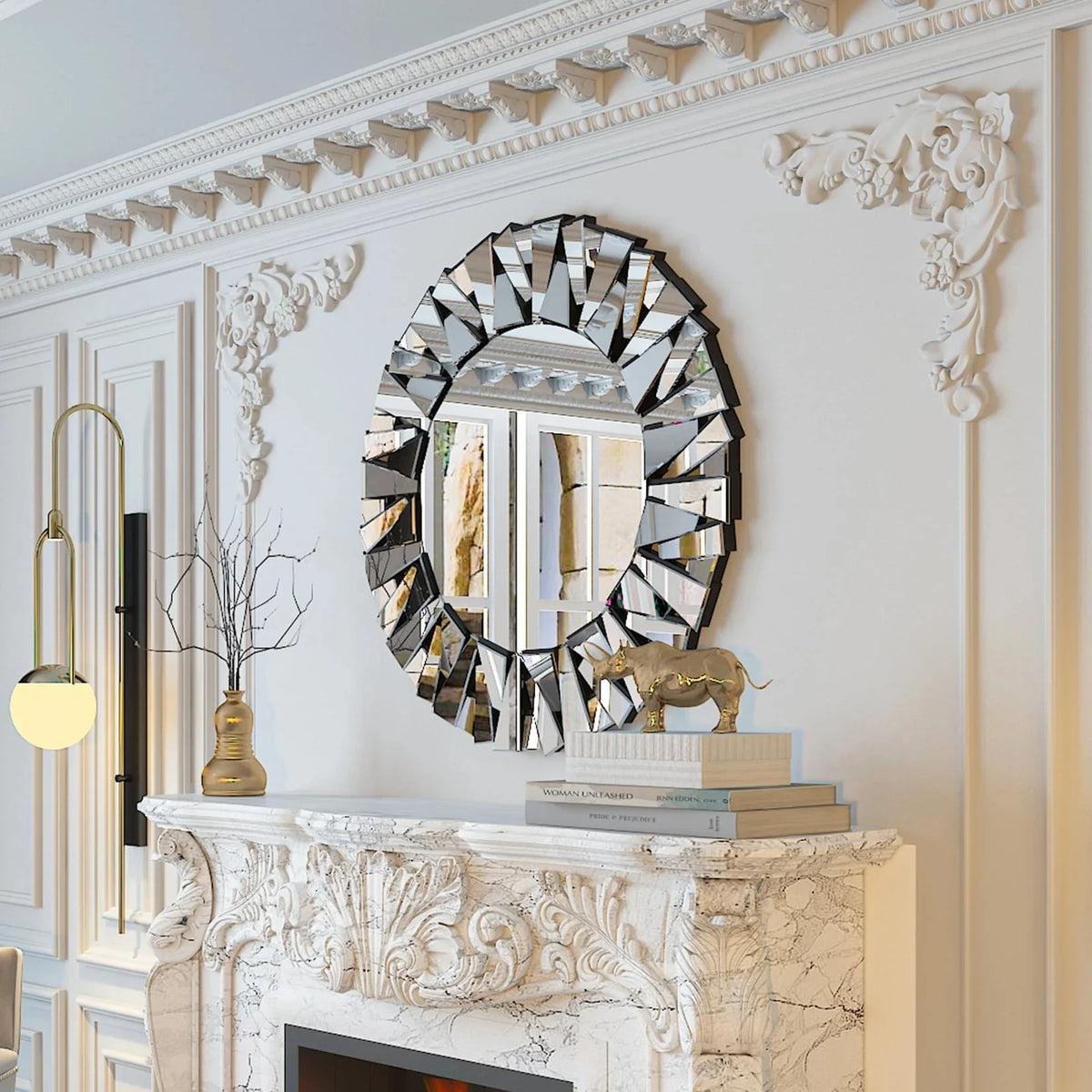 32 Inch Round Decorative Wall Mirror. Glass Accent Mirror for Home Decor