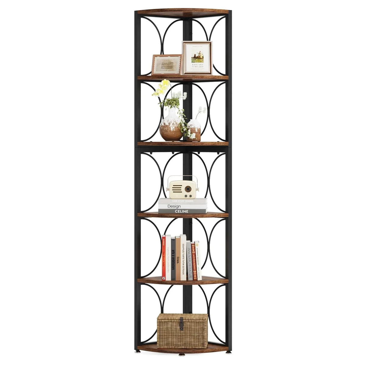 67 Inch Tall Corner Shelf. Freestanding Corner Bookshelf and Storage Shelving Unit
