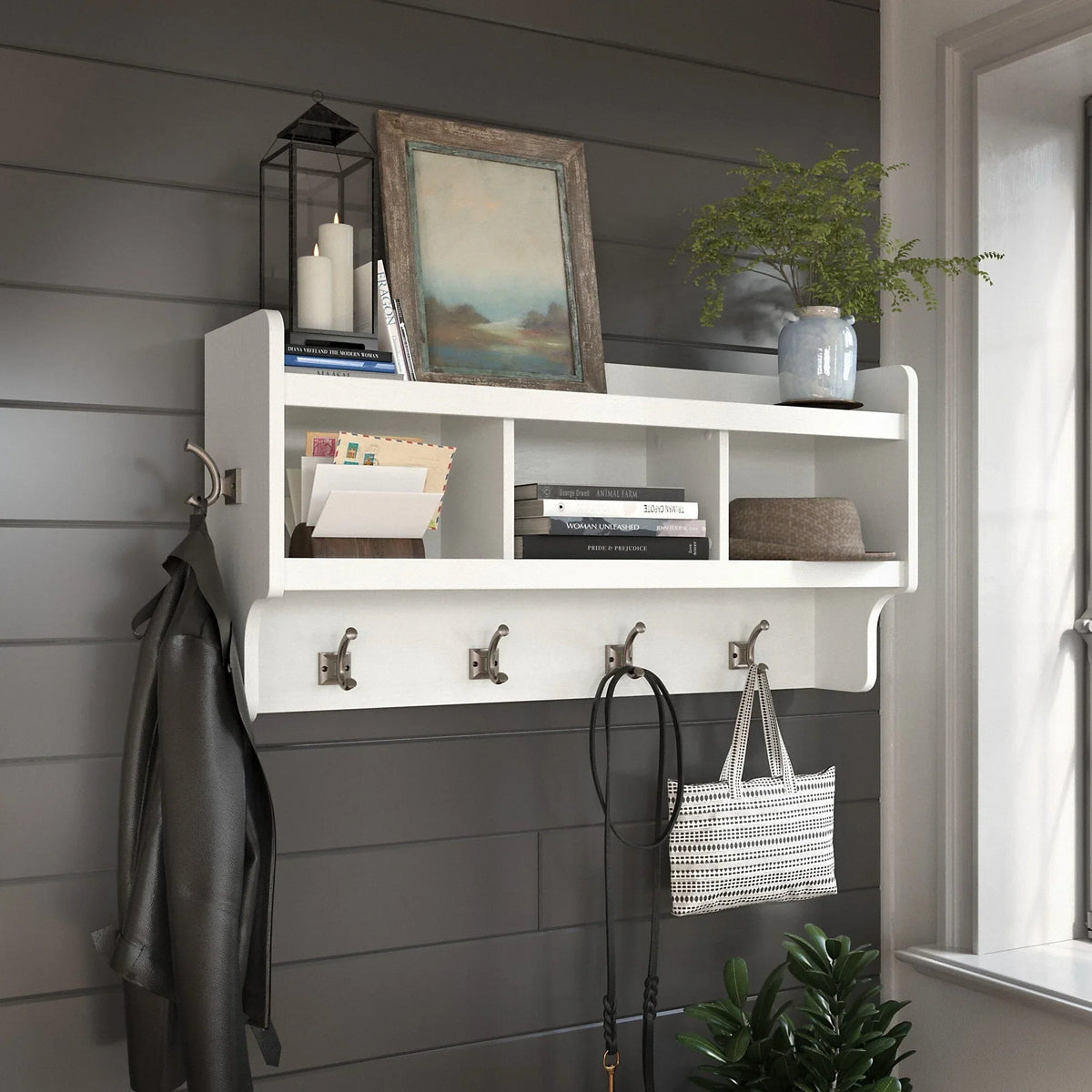40 Inch Wall Mounted Coat Rack with Shelf. Wooden Entryway Storage and Hanging Organizer