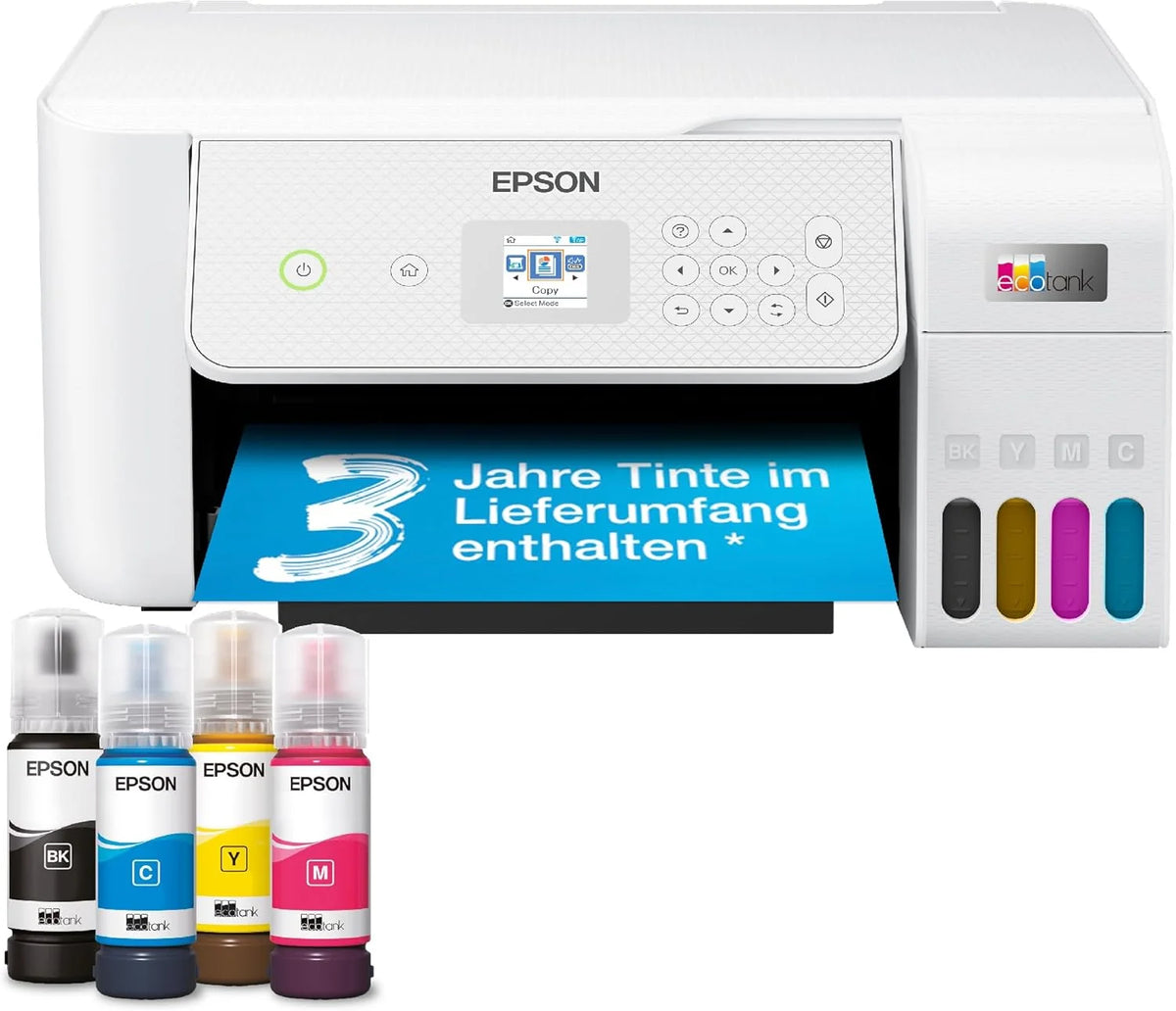 Epson EcoTank ET-2826 A4-Multifunktions-Wi-Fi-Tintentankdrucker. mit einem im Lieferumfang enthaltenen Vorrat an Tinten bis zu 3 Jahren