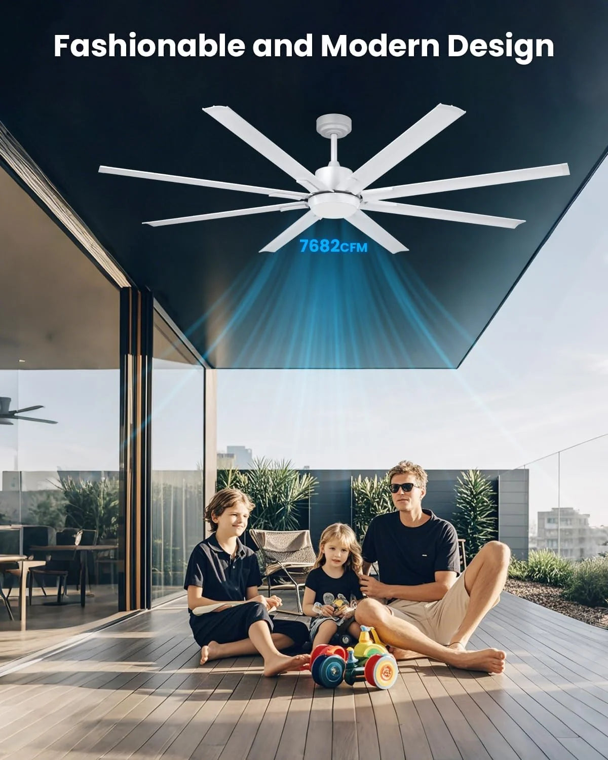 183cm Extra Grande 8 Aspas de Aluminio Ventilador de Techo con Luz y Mando. Silencioso Lampara Ventilador Techo con Reversible Motor DC para Exterior
