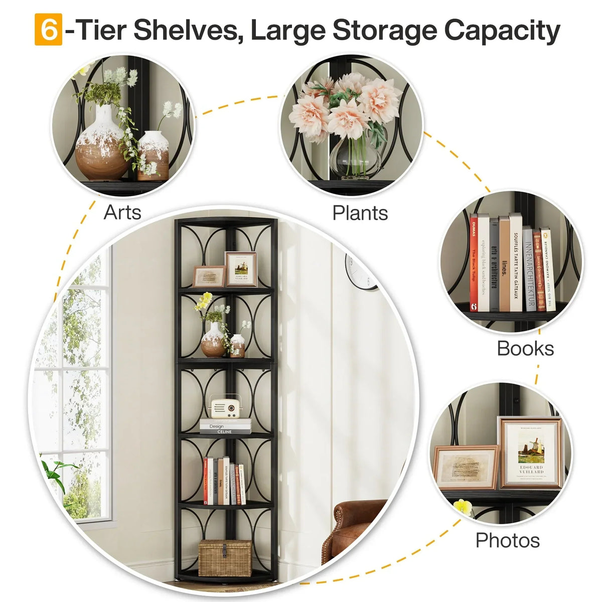 67 Inch Tall Corner Shelf. Freestanding Corner Bookshelf and Storage Shelving Unit