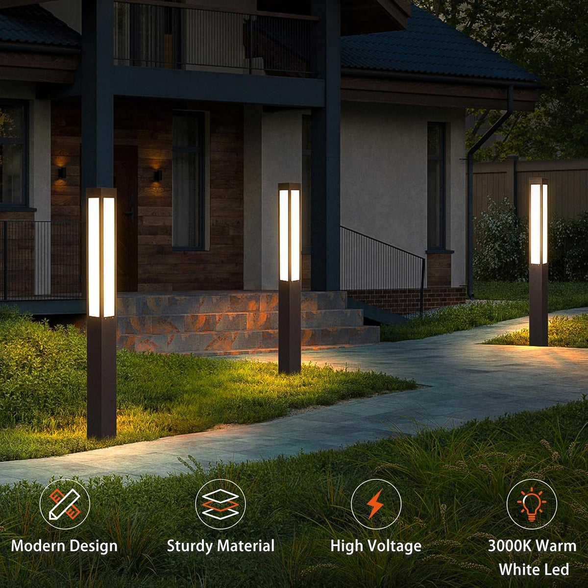 Pathway Lights. Landscape Path Light 71 Inches Outdoor Floor Lamp Modern Bollard Lighting High Voltage Walkway Driveway Light Aluminum IP54 Waterproof LED for Lawn Garden Patio Yard Decoration