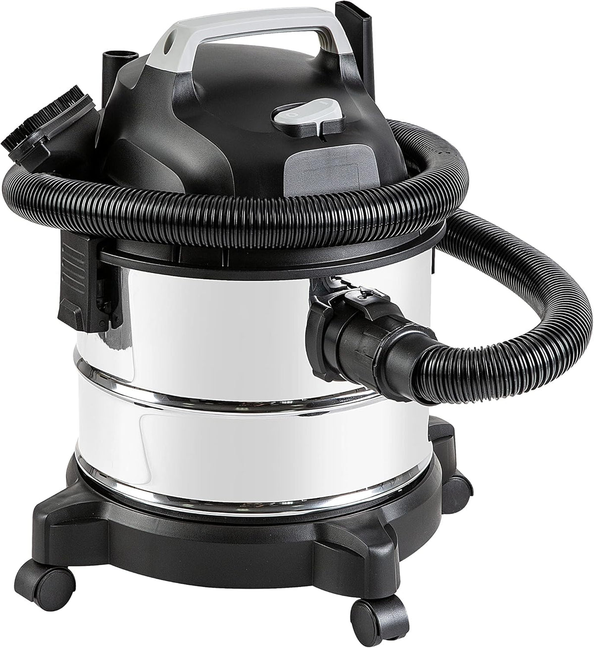 Basic type wet-dry dual-purpose vacuum cleaner. 4-gallon capacity for home use. 3 horsepower. stainless steel material. gray/black