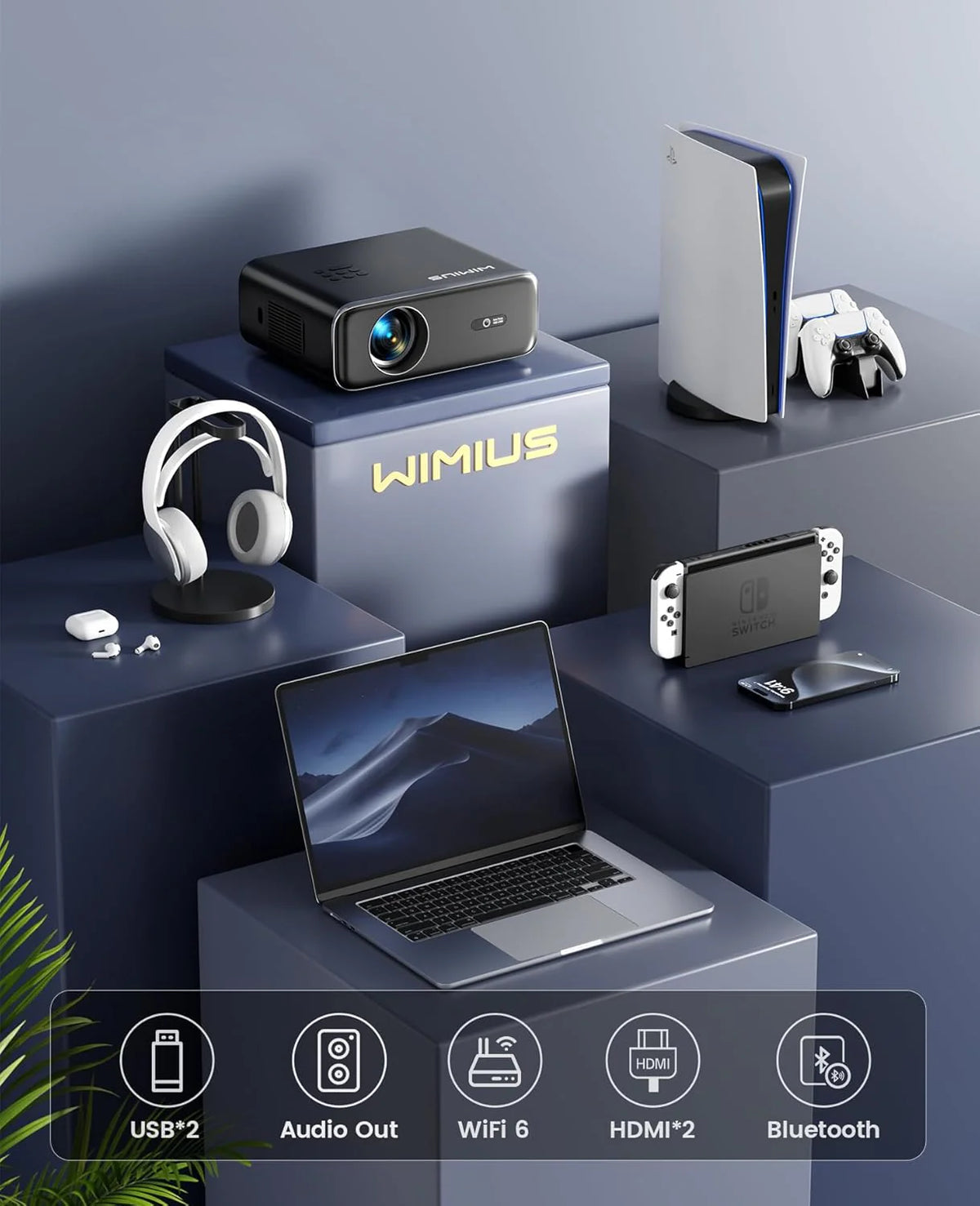 [Auto Focus/4K Support] Projector with WiFi 6 and Bluetooth 5.2. 700ANSI Native 1080P Outdoor Movie Projector. WiMiUS P62 Auto 6D Keystone & 50% Zoom. Smart Home Projector for iOS/Android/TV Stick