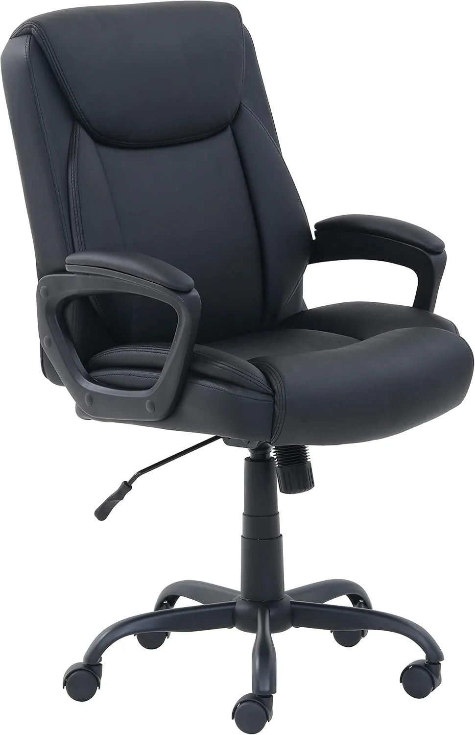 Classic PU surface. back-adjustable height office computer desk and chair. with armrests. size: 26 inches wide x 23.75 inches long x 42 inches high. black version