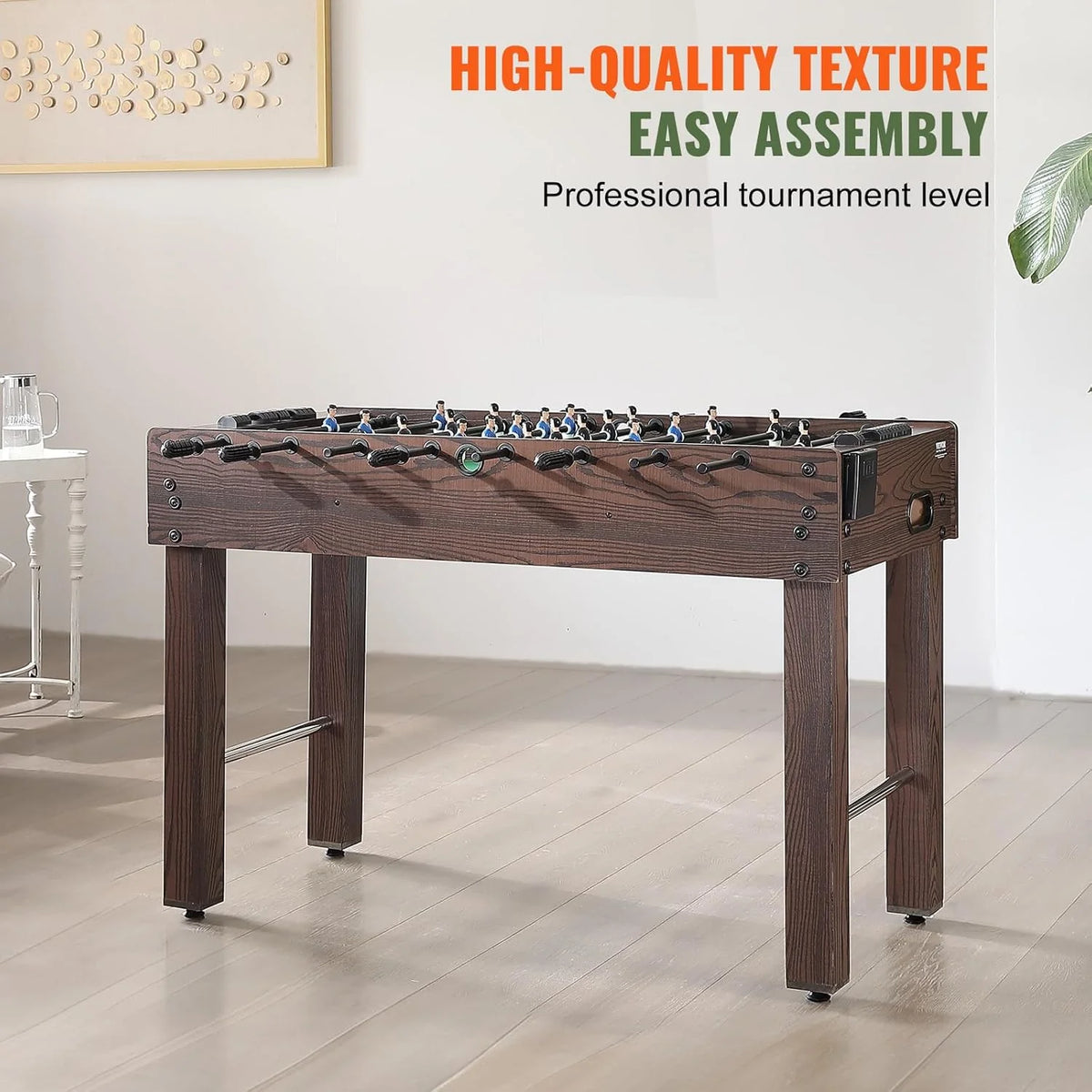 Foldable flyball table. standard size (42/48/55 inches). brown. made of plastic. metal and wood. suitable for two people to play flyball games. suitable for game room.