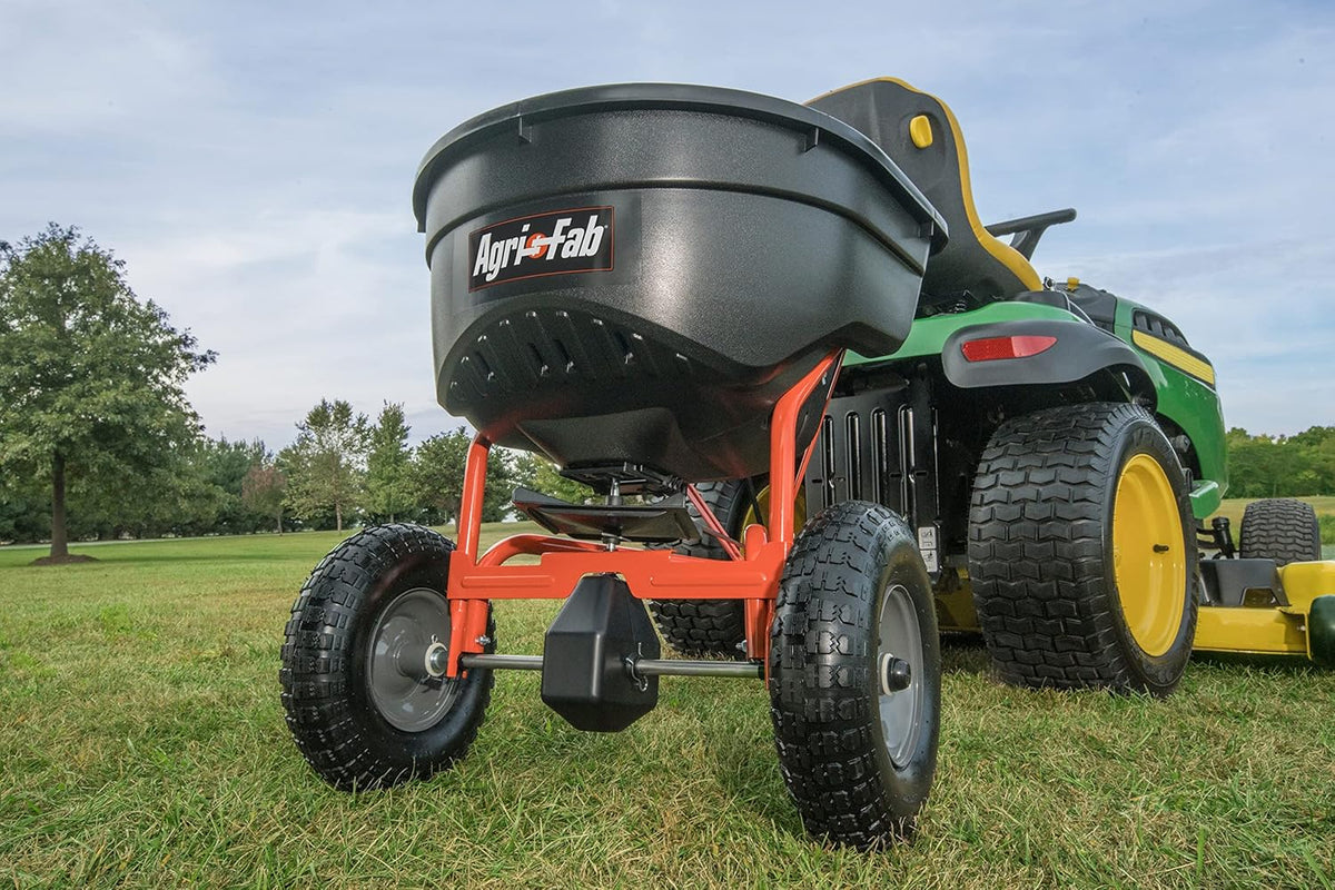 Tow-Behind Lawn & Garden Broadcast Spreader for Seed.Fertilizer.Salt.Ice Melt; Easy to use Flow Control from Seat of Riding Lawn Mower