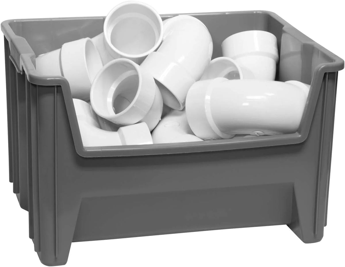 Akro-Mils 13017 Stack-N-Store Heavy Duty Stackable Open Front Plastic Storage Container Bin. (15-Inch x 20-Inch x 12-1/2-Inch). Gray. (3-Pack)