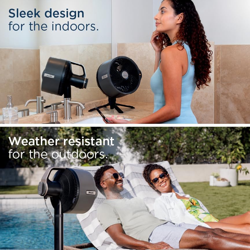 Shark FlexBreeze Pro Nebelventilator – Indoor & Outdoor. Integriertes Nebel. Sockel auf Tischplatte. kabelgebunden oder kabellos. bis zu 24 Stunden