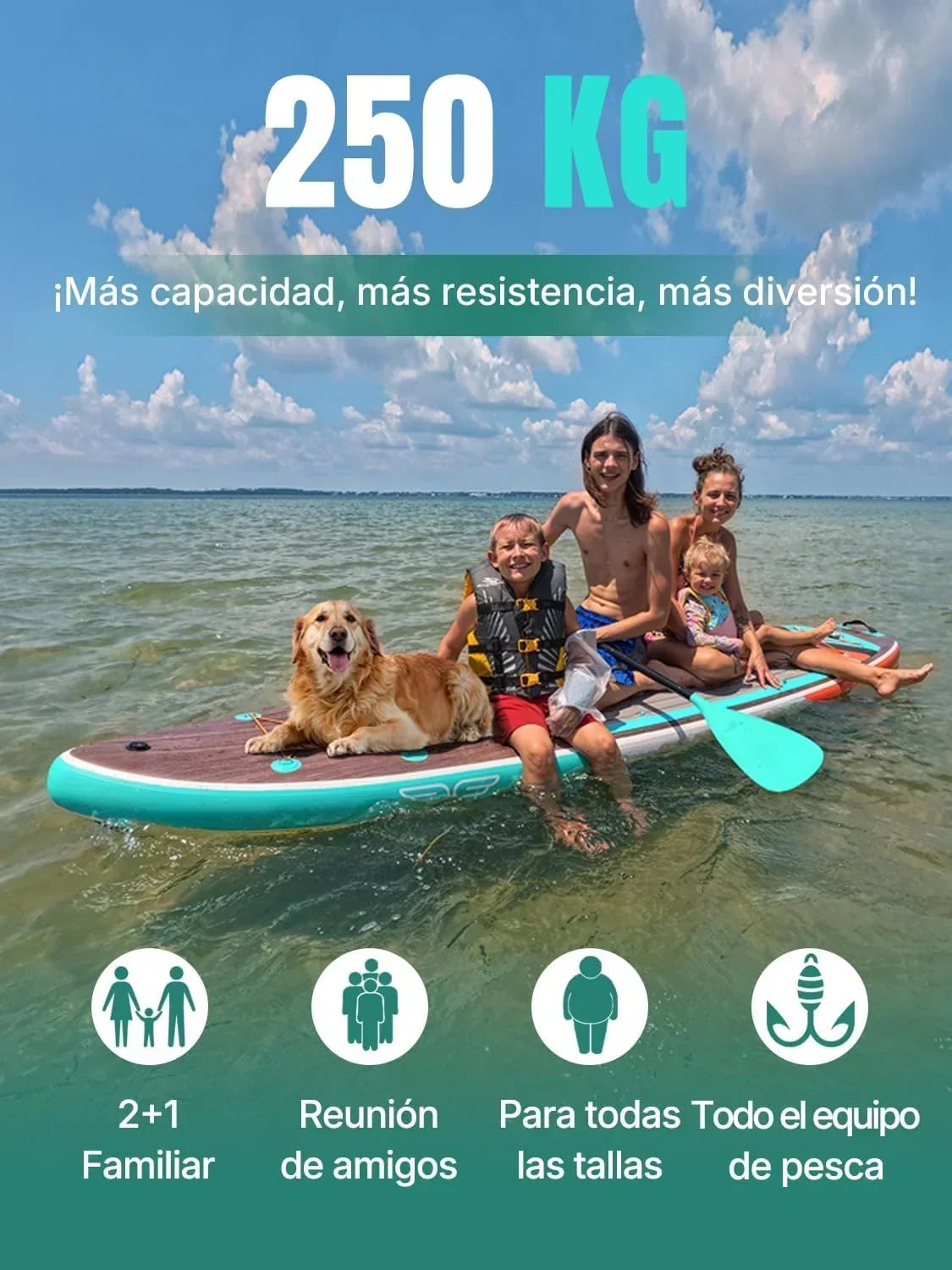 Niphean (Extra Grande) Tabla Paddle Surf Hinchable para 2+1 Personas/Familia. Paddle Surf con (Apto para Principiantes) Aleta Equilibrada. Funda