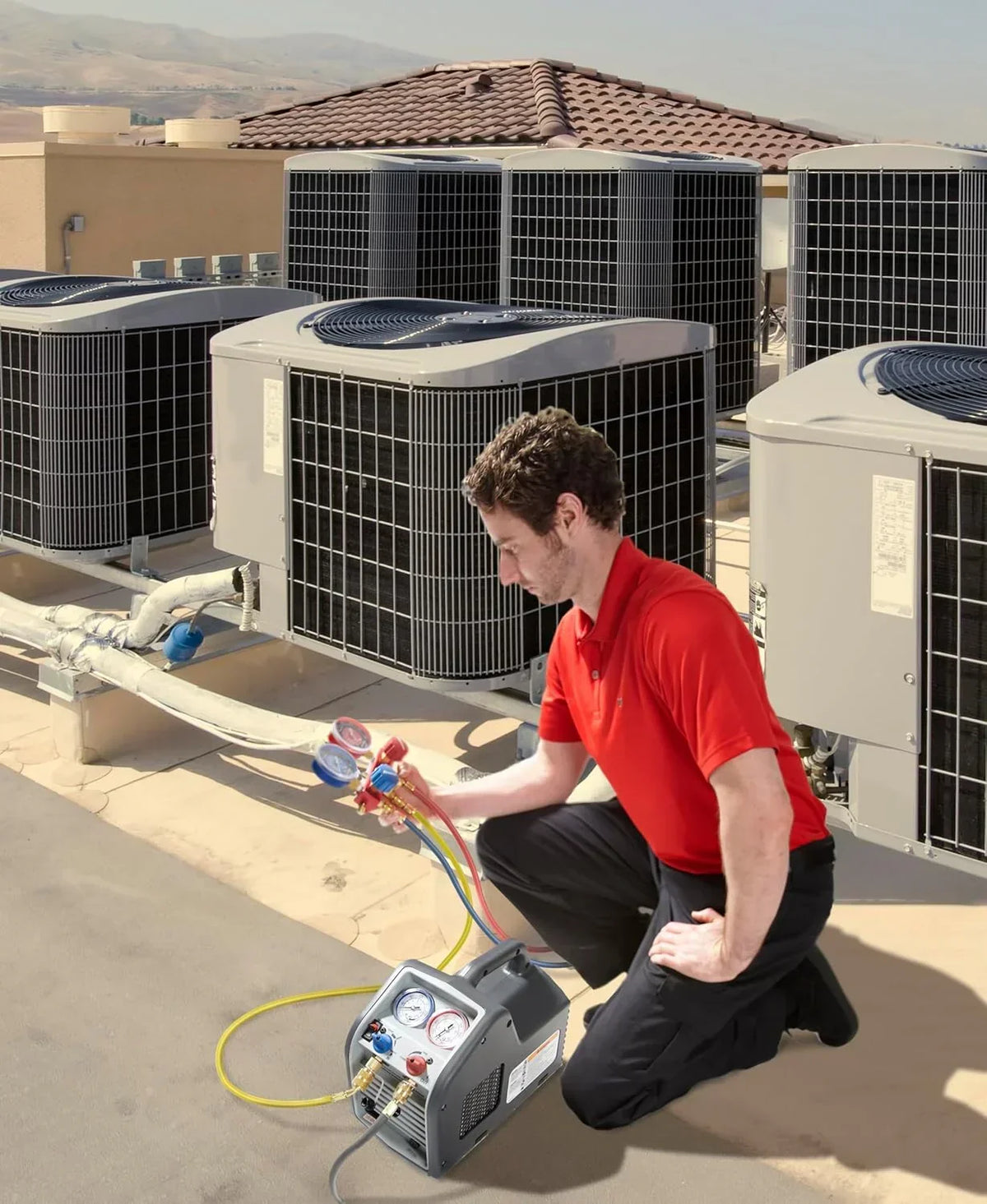 Portable Refrigerant Recovery Machine 115V. 60Hz. for Both Liquid and Vapor Refrigerant.