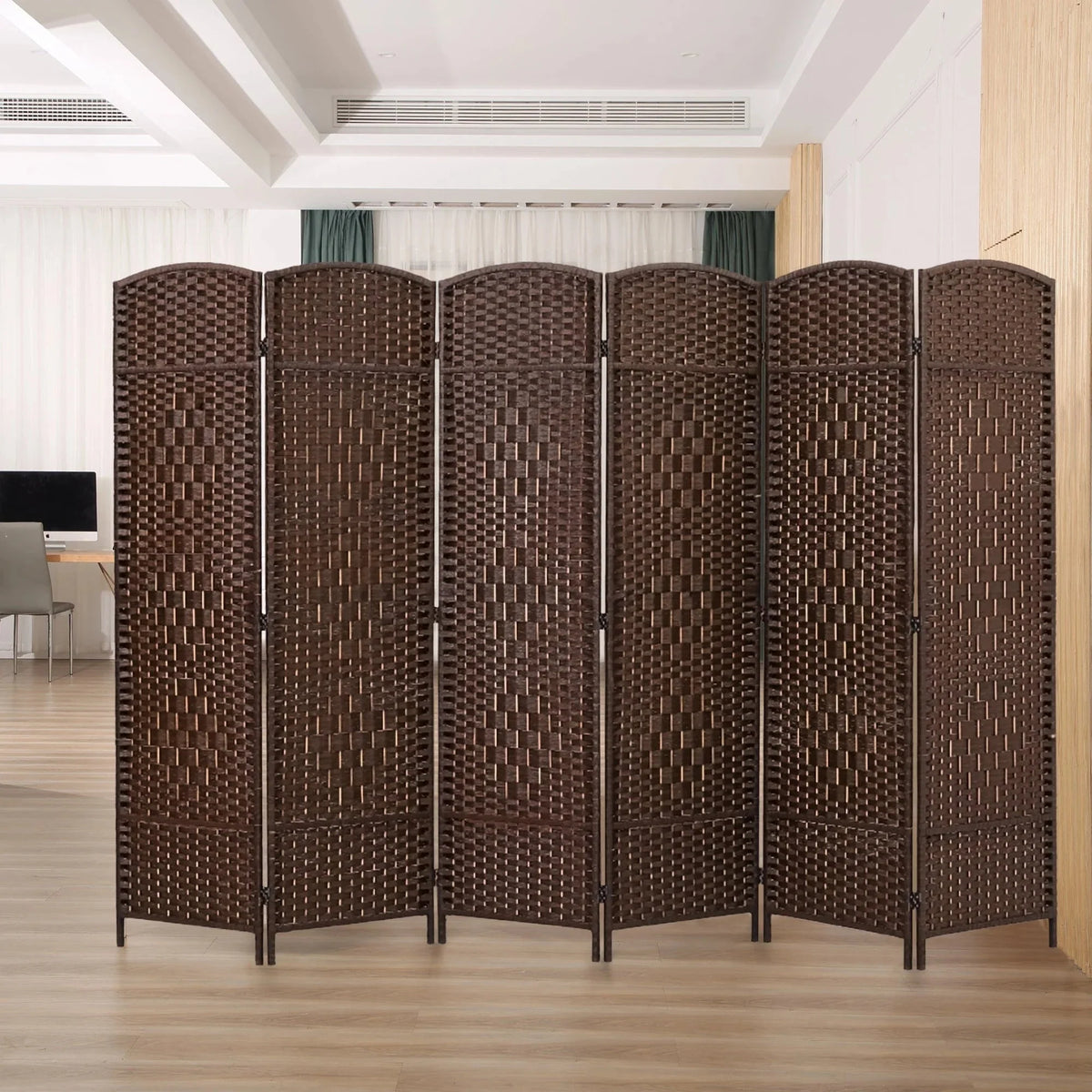 6 FT Tall Woven Fiber Room Divider. Freestanding Folding Privacy Screen