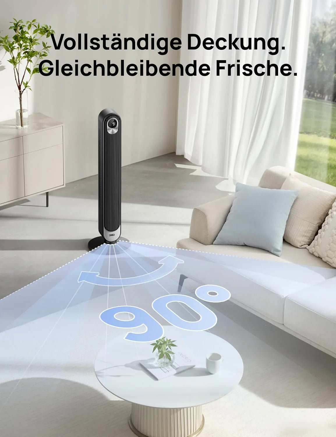 Dreo Smart 20dB DC Motor Turmventilator Leiser. 11M Windentfernung Ventilator mit Fernbedienung.9 Stufen 4 Modi. 90° Oszillierender Standventilator