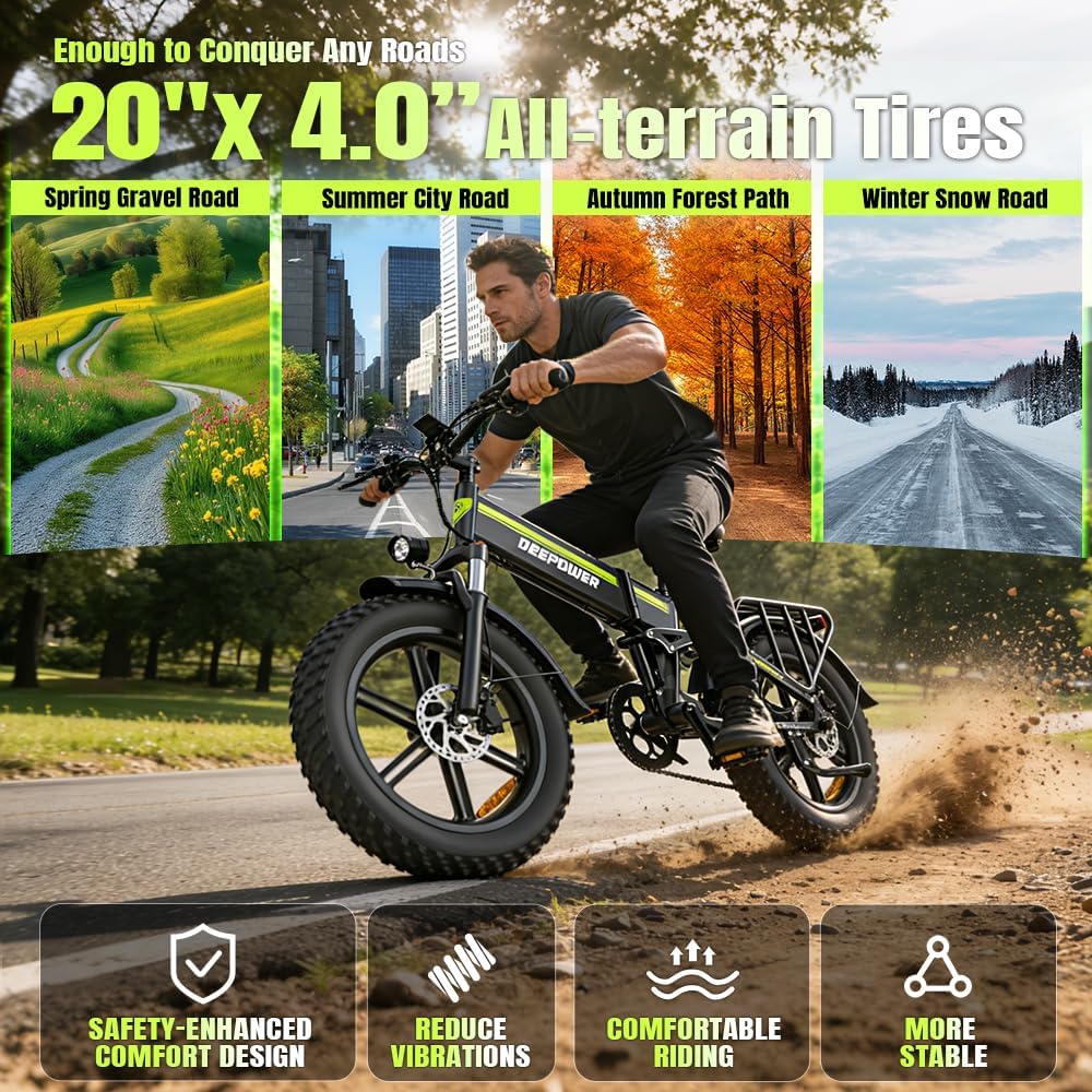Bicicleta eléctrica plegable. batería extraíble 48 V 25 Ah. autonomía 110 KM. bicicleta eléctrica con neumáticos grasos 20 x 4. suspensión completa.