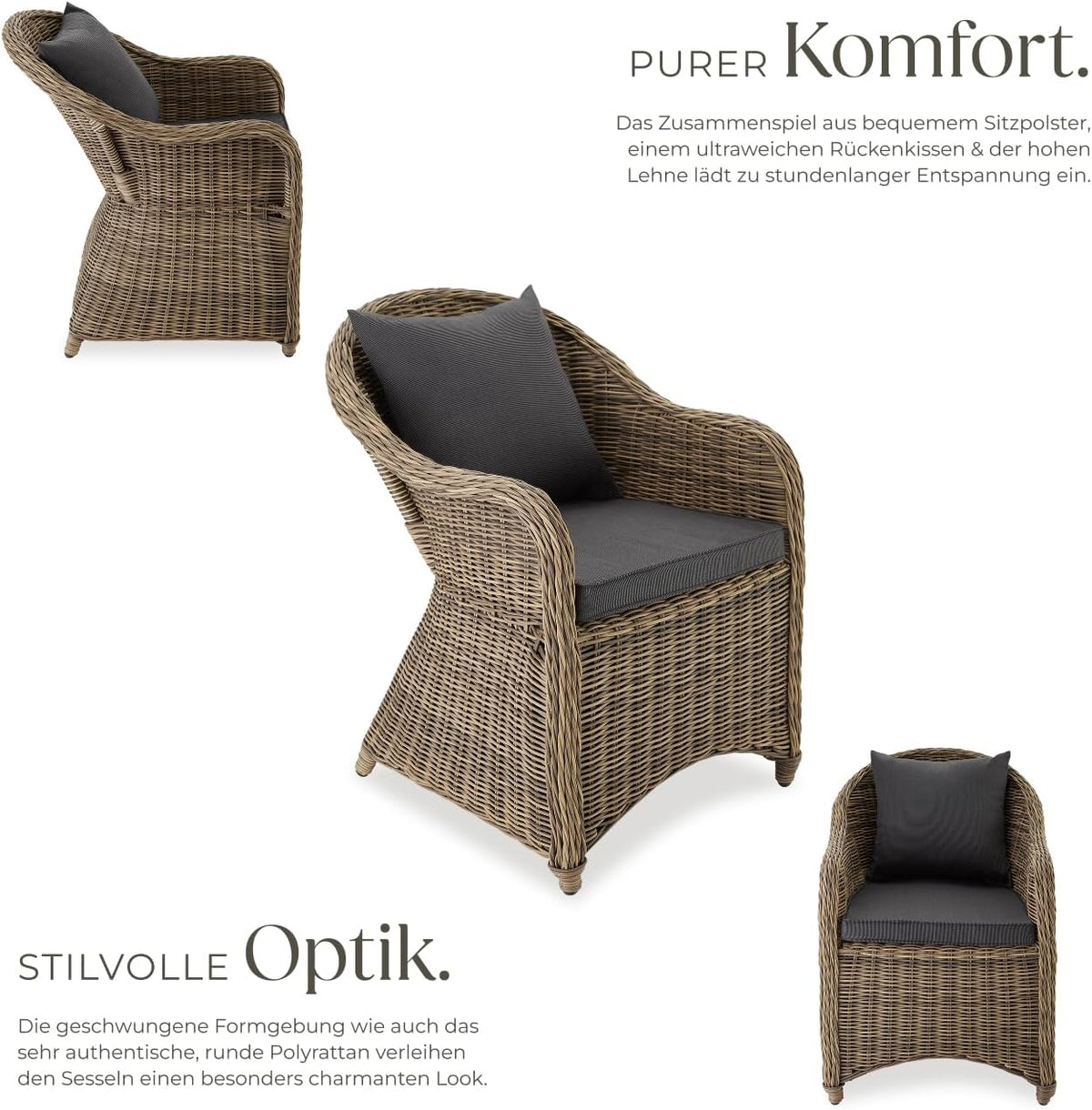 tectake Alu Polyrattan Gartenstuhl 2er Set. Gartenmöbel Set mit 2 Sessel. wetterfest. Rattan Gartensessel mit weichen Sitzpolster. abziehbarer und