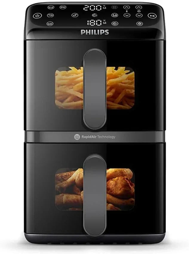 Philips Airfryer Series 4000 Double Vertical Basket 10L – RapidAir Technology. Sync. 2 Baskets at Once. 45% Less Space. PFAS Free Ceramic Coating.