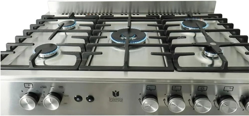Gasline Gas Standherd mit Flaschenschrank 90cm GAG90GOXFL. 5 Flammig Sabaf-Brenner. Elektrische-Zündung und Vollzündsicherung Propan LPG...