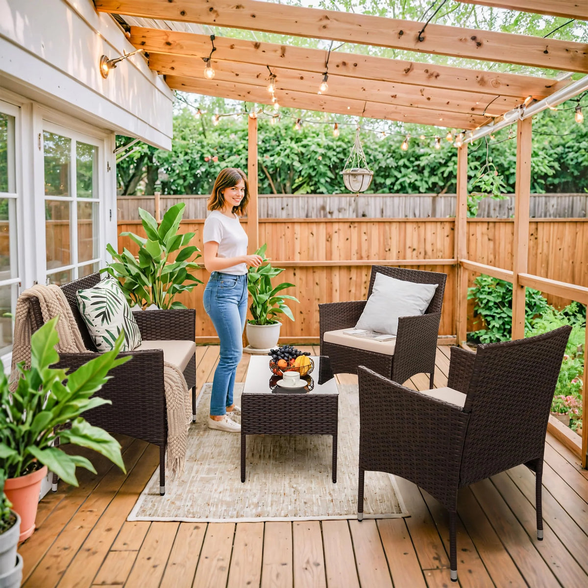 4-Piece Outdoor Patio Furniture Set. Rattan Wicker Chairs and Outdoor Seating Set