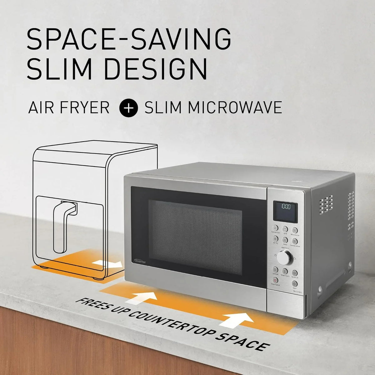 Panasonic NN-CD58RSEPG 27L 4-in-1 Kombi-Mikrowelle mit Airfryer Modus und Garkorb. 1000W Inverter. 1300W Grill. Umluft. 19 Automatikprogramme.