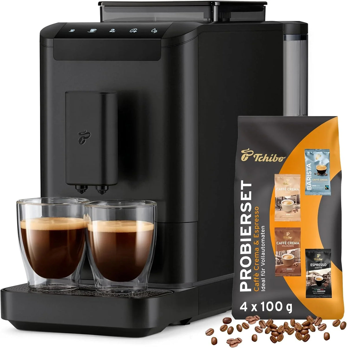 Tchibo Kaffeevollautomat Esperto2 Caffè mit 2-Tassen-Funktion für Caffè Crema und Espresso. Granite Black - INKLUSIVE Kaffeeprobierset GRATIS