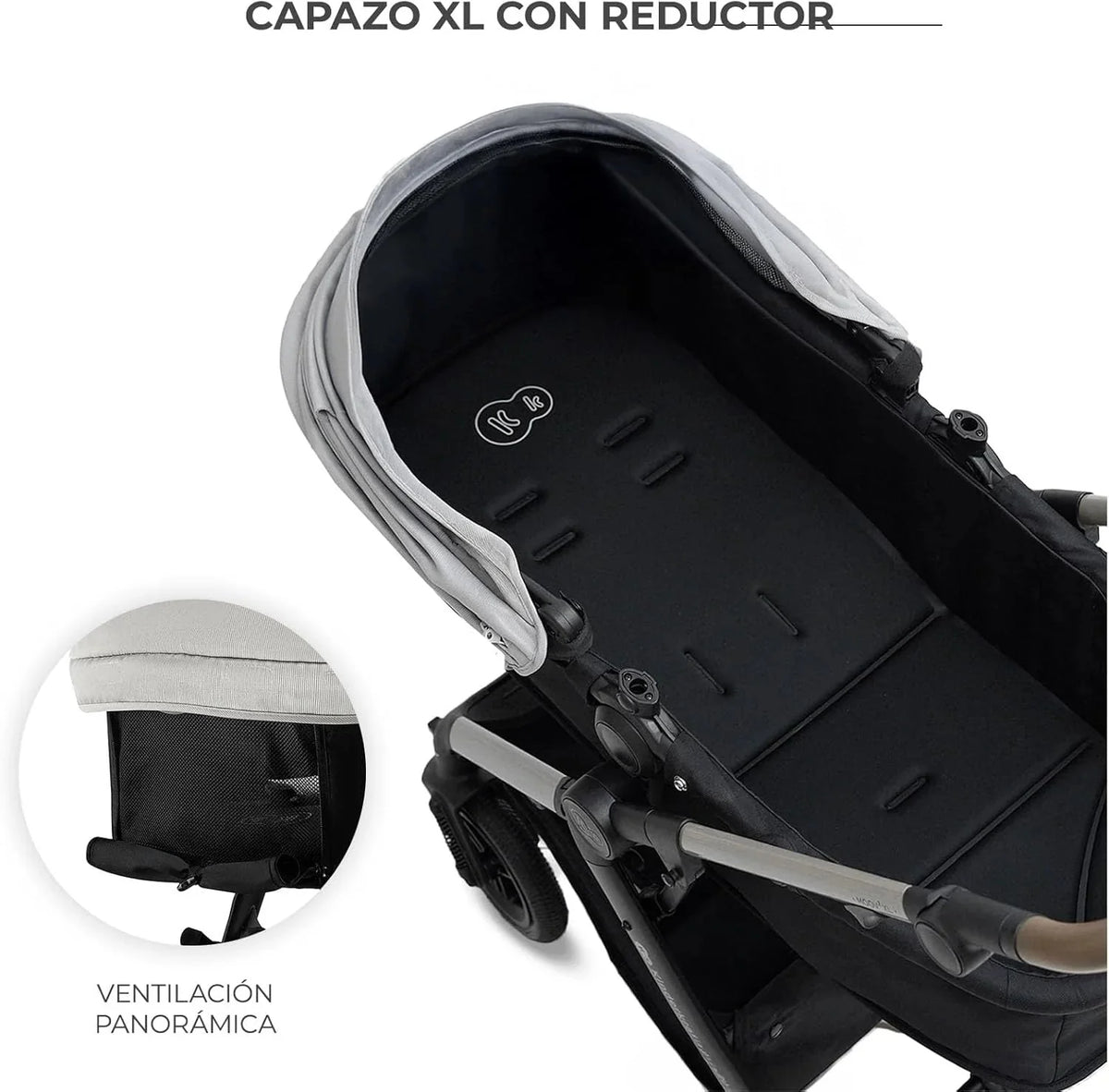 Kinderkraft MOOV XL 3 en 1. Carrito bebé hasta 27 kg. Carro. Con Asiento I-SIZE 40-75 cm. Plegable. Amortiguación. Convertible. Capazo XL. Con
