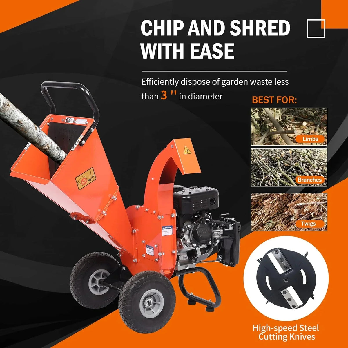 C40 Wood Chipper 4 inch Max Diameter Capacity 9 HP 274cc Gas Powered Engine Heavy Duty Shredder Mulcher